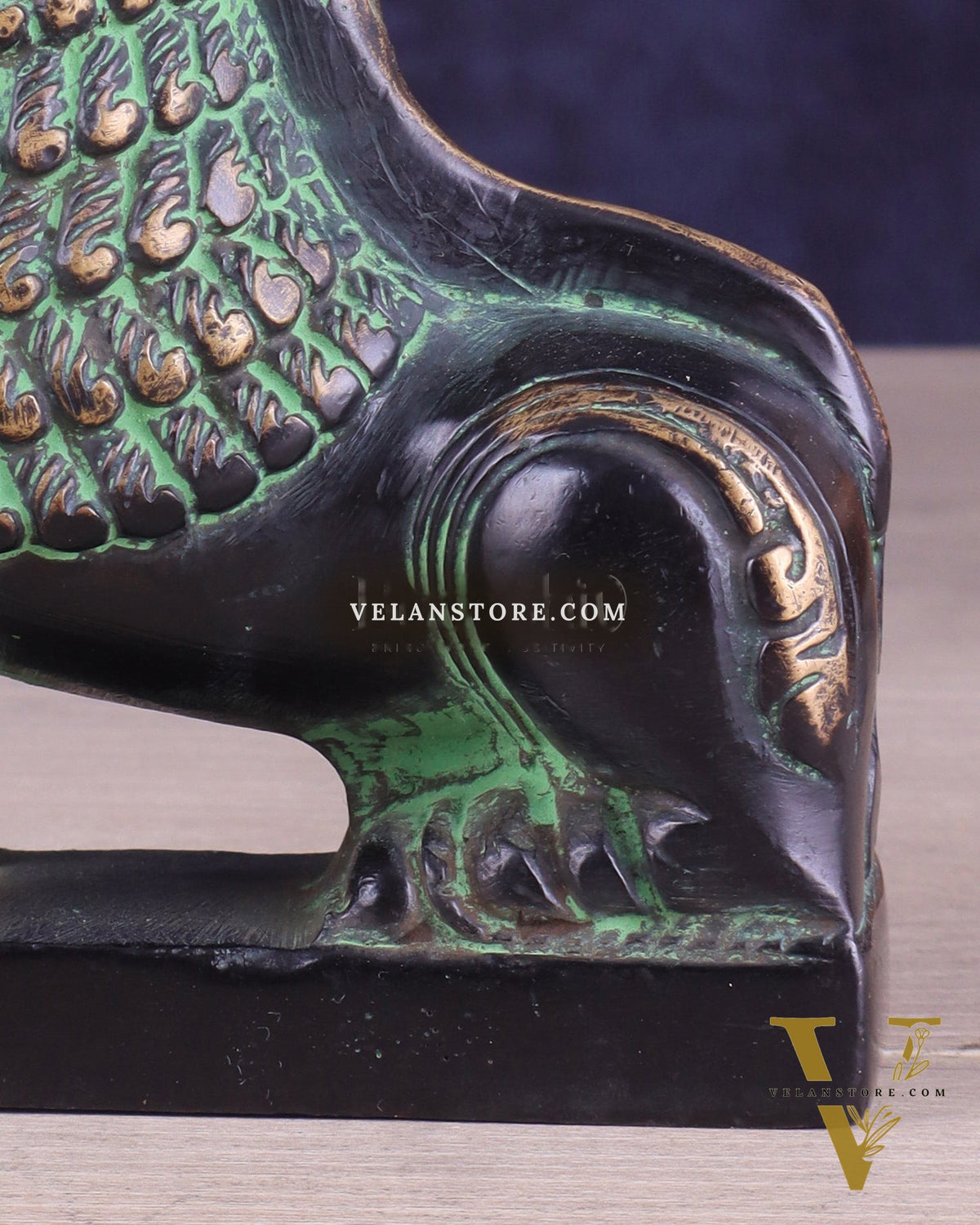 Brass Tibetan Snow Lion Showpiece – black and green tone