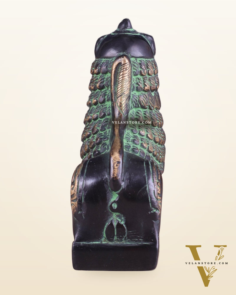 Brass Tibetan Snow Lion Showpiece – black and green tone