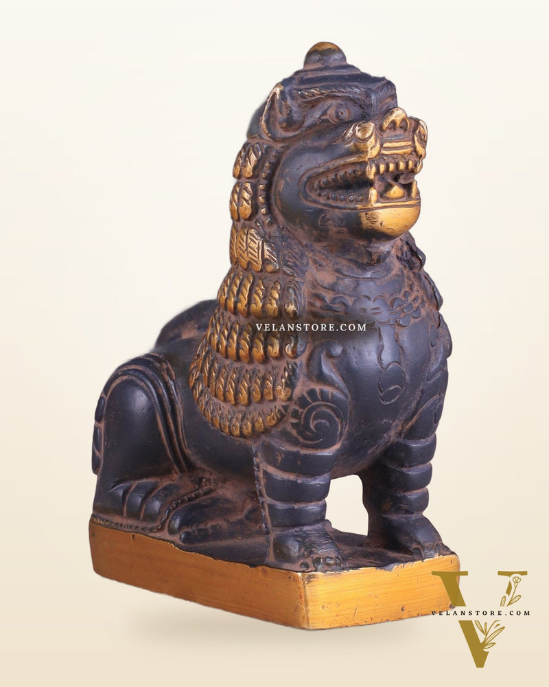 Brass Tibetan Snow Lion Showpiece – Symbol of Strength and Protection sand finish