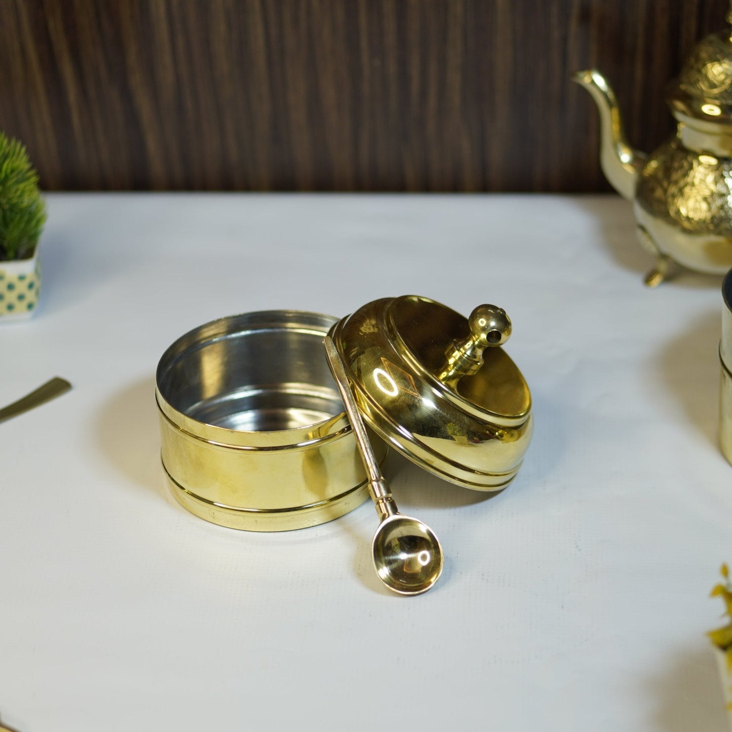 Brass Tiffin with spoon (2 compartment)