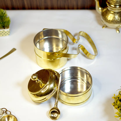 Brass Tiffin with spoon (2 compartment)