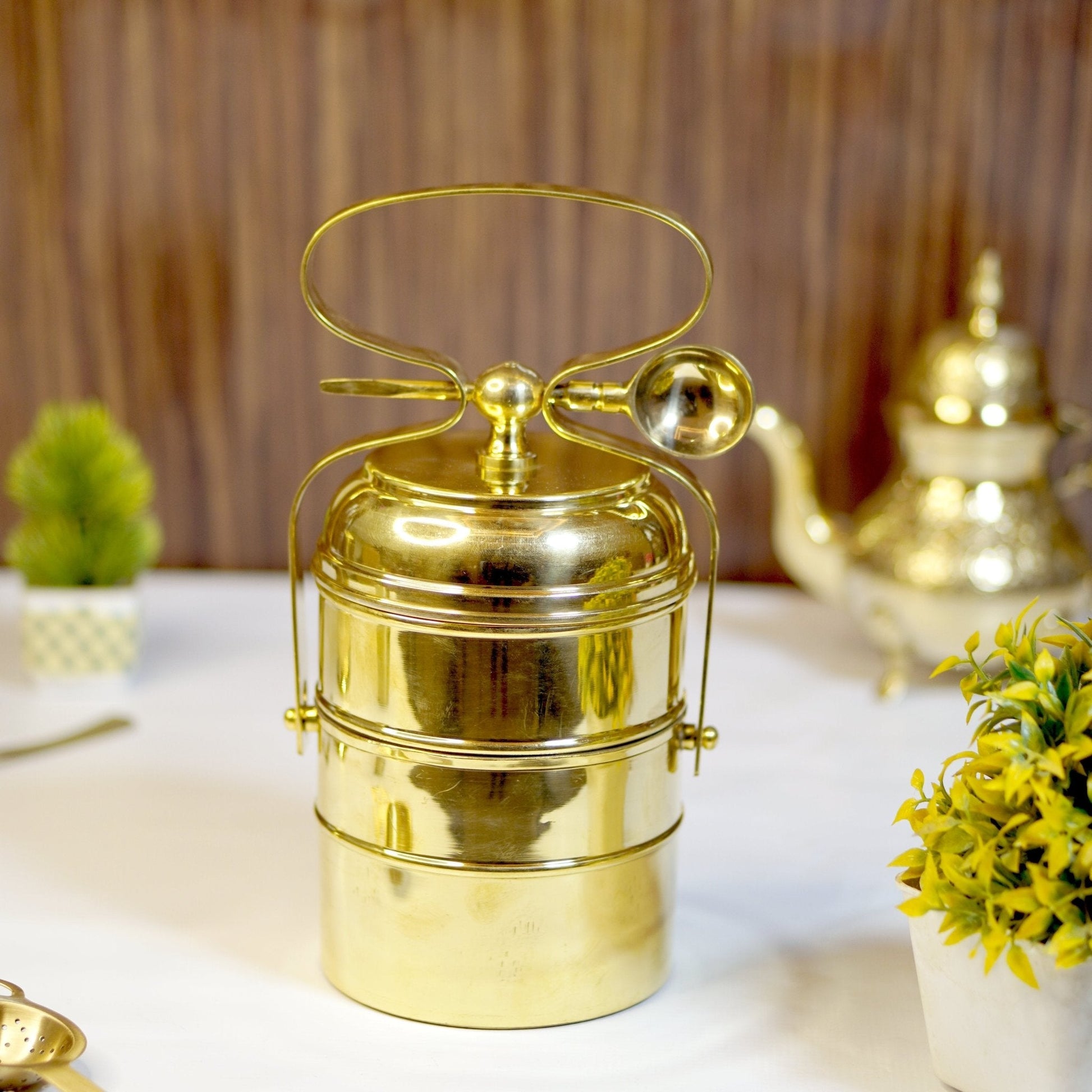 Brass Tiffin with spoon (2 compartment)