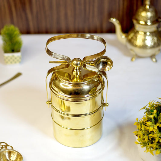 Brass Tiffin with spoon (2 compartment)