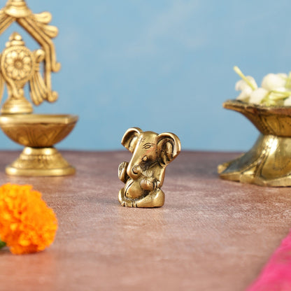 Brass Tiny appu Ganesha Idol with Big Ears | Height 2 inch