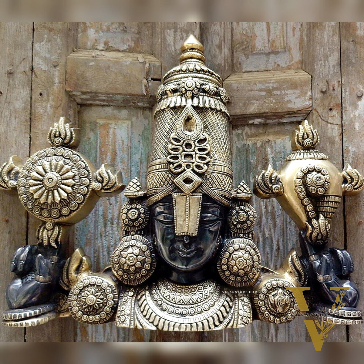 Brass Tirupati Balaji Face Wall Hanging Black and Golden