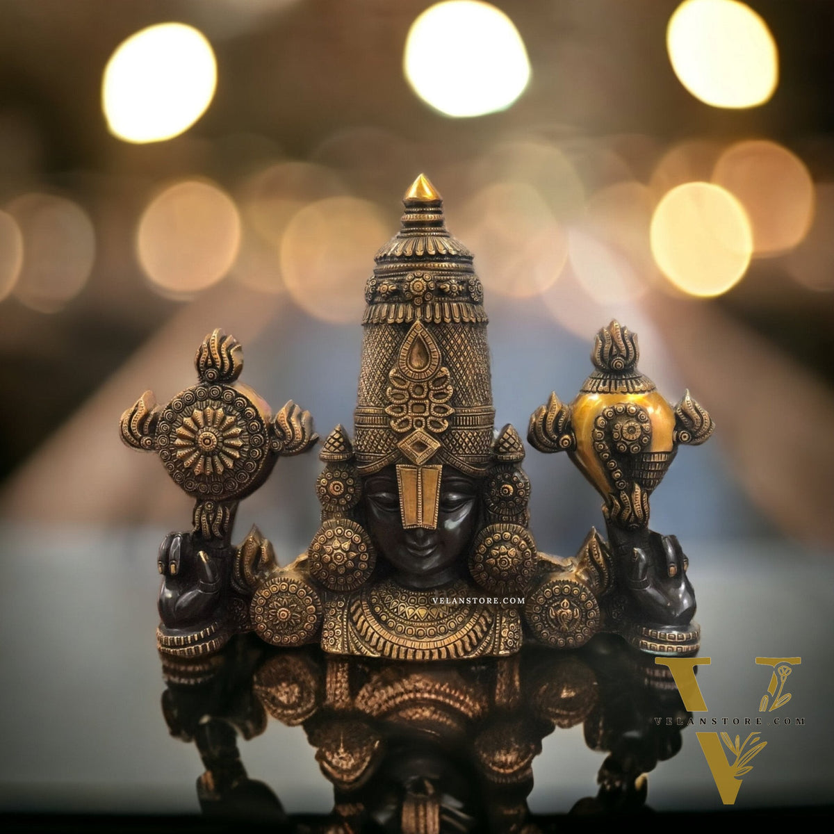 Brass Tirupati Balaji Face Wall Hanging Black and Golden