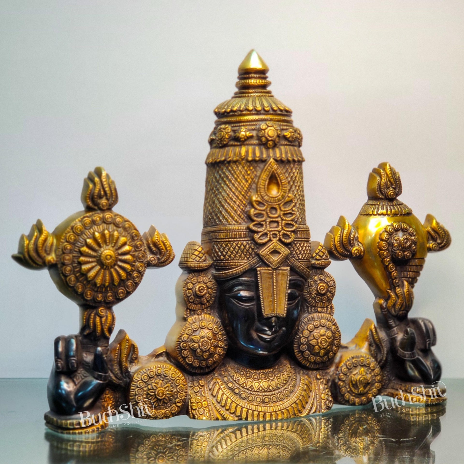 Brass Tirupati Balaji Face Wall Hanging Black and Golden