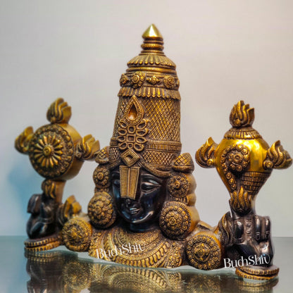 Brass Tirupati Balaji Face Wall Hanging Black and Golden