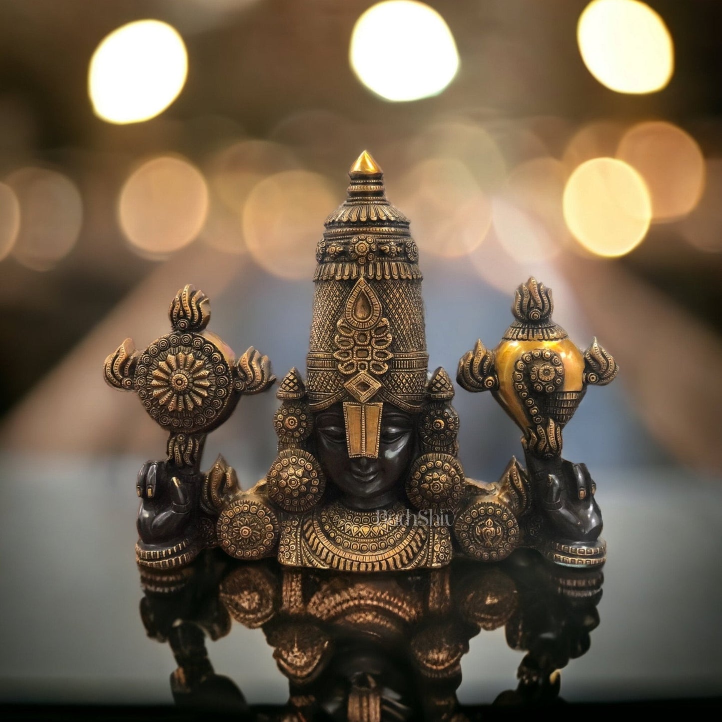 Brass Tirupati Balaji Face Wall Hanging Black and Golden