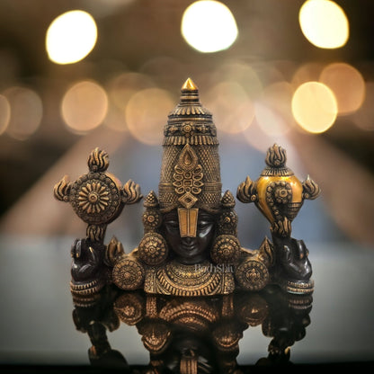 Brass Tirupati Balaji Face Wall Hanging Black and Golden
