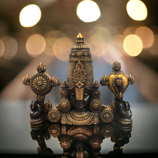 Brass Tirupati Balaji Face Wall Hanging Black and Golden