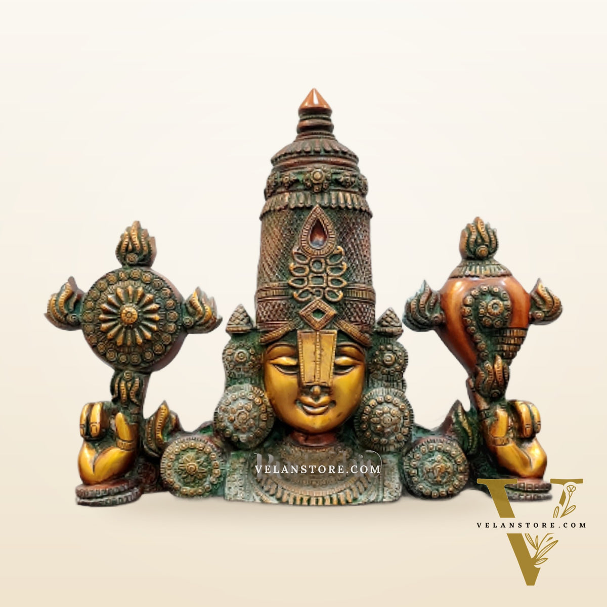 Brass Tirupati Balaji Face Wall Hanging brown gold