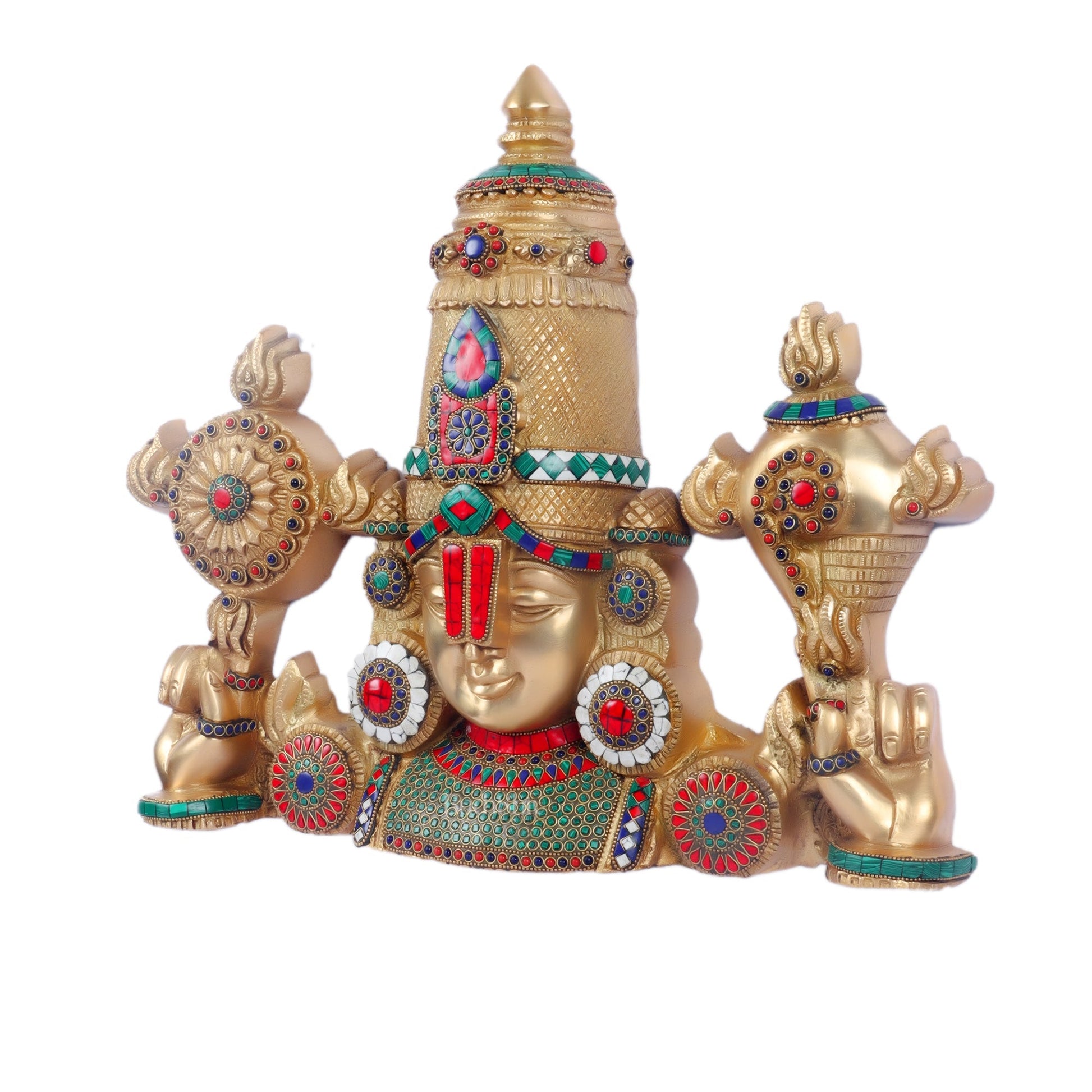 Tirupati Balaji Brass Wall Hanging with Meenakari Stonework 20 inch 15 inch tall