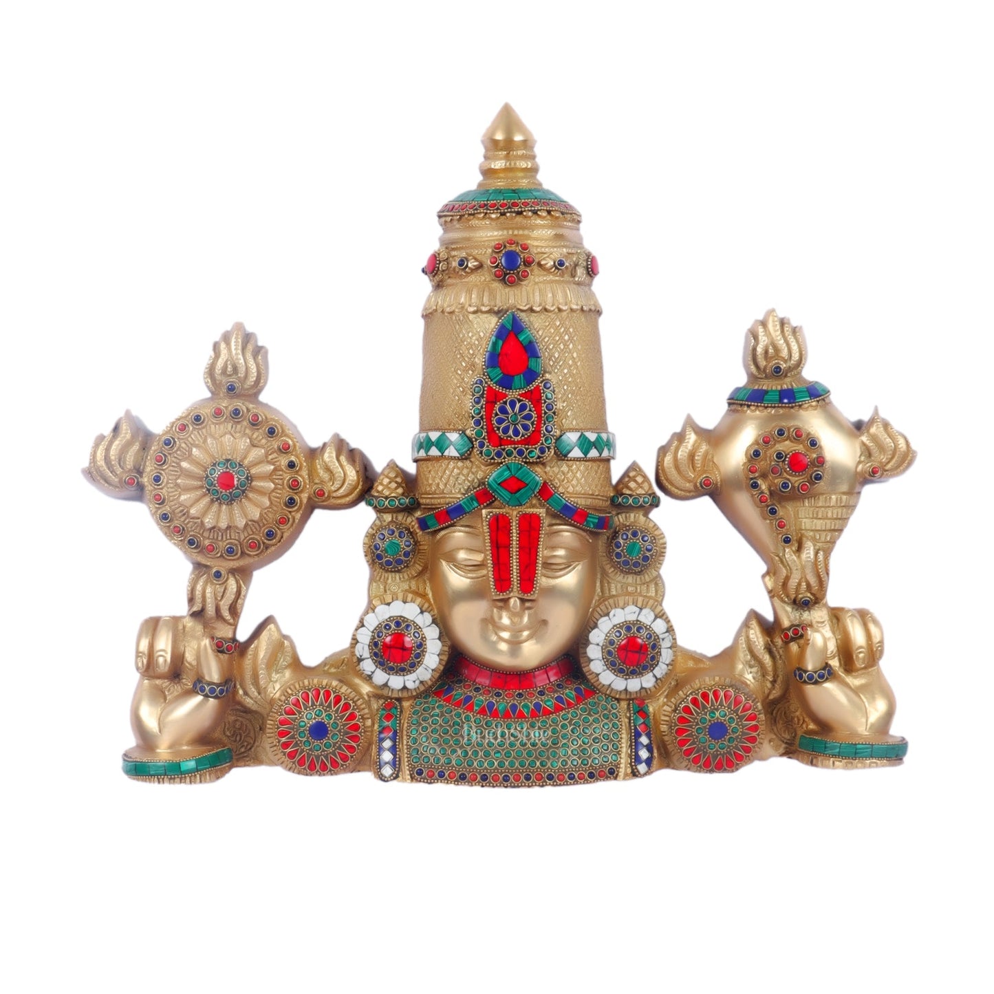 Tirupati Balaji Brass Wall Hanging with Meenakari Stonework 20 inch 15 inch tall