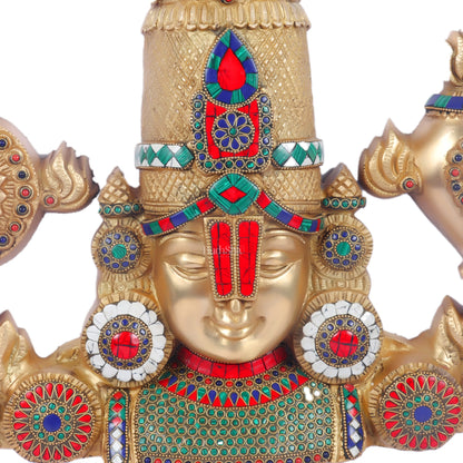 Tirupati Balaji Brass Wall Hanging with Meenakari Stonework 20 inch 15 inch tall