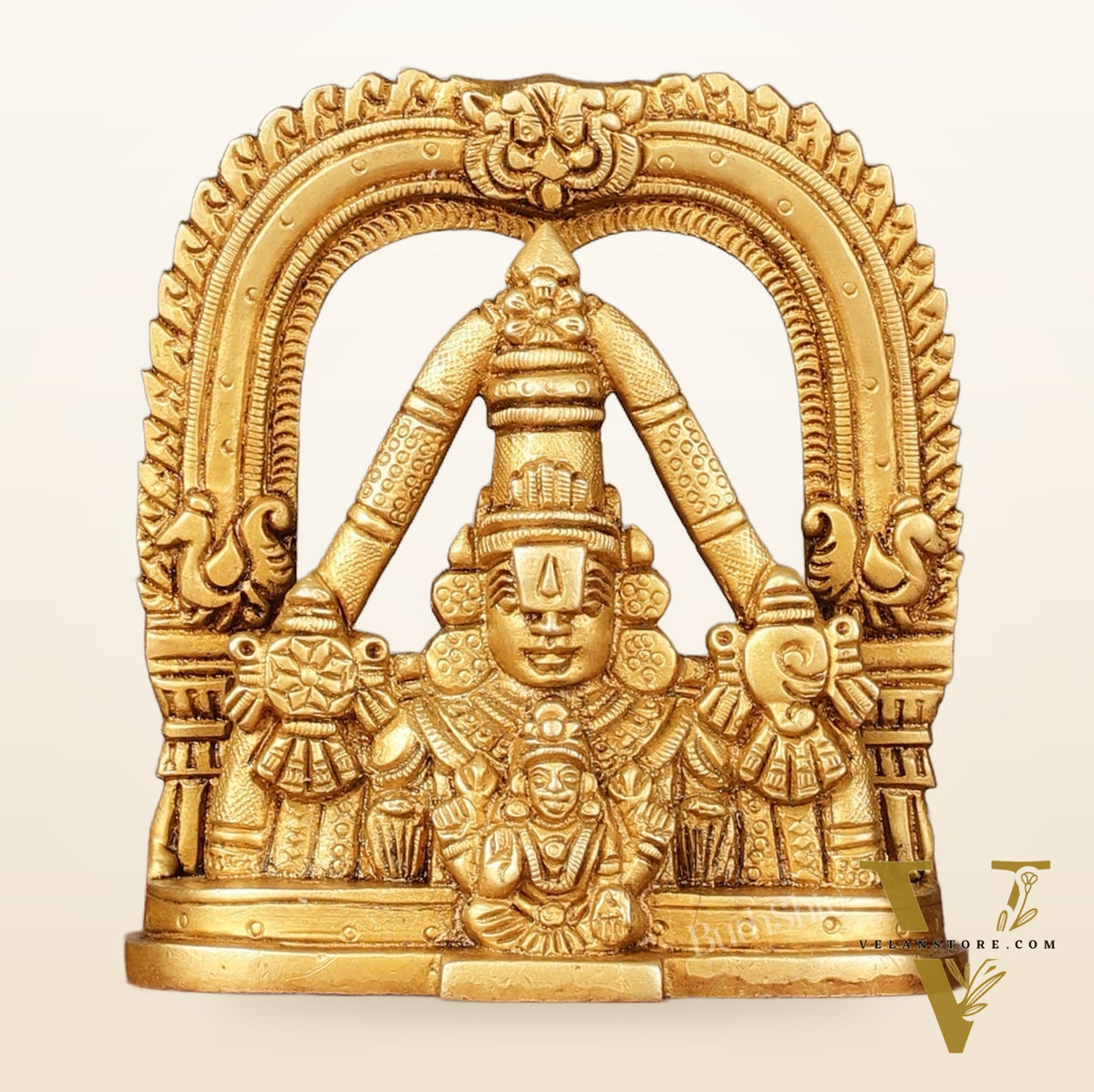 Brass Tirupati Balaji Face with Lakshmi Bust Table Accent - 4.25-inch
