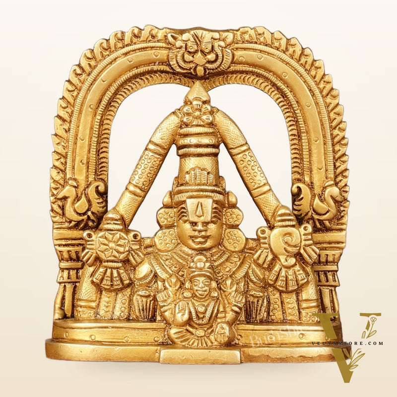 Brass Tirupati Balaji Face with Lakshmi Bust Table Accent - 4.25-inch