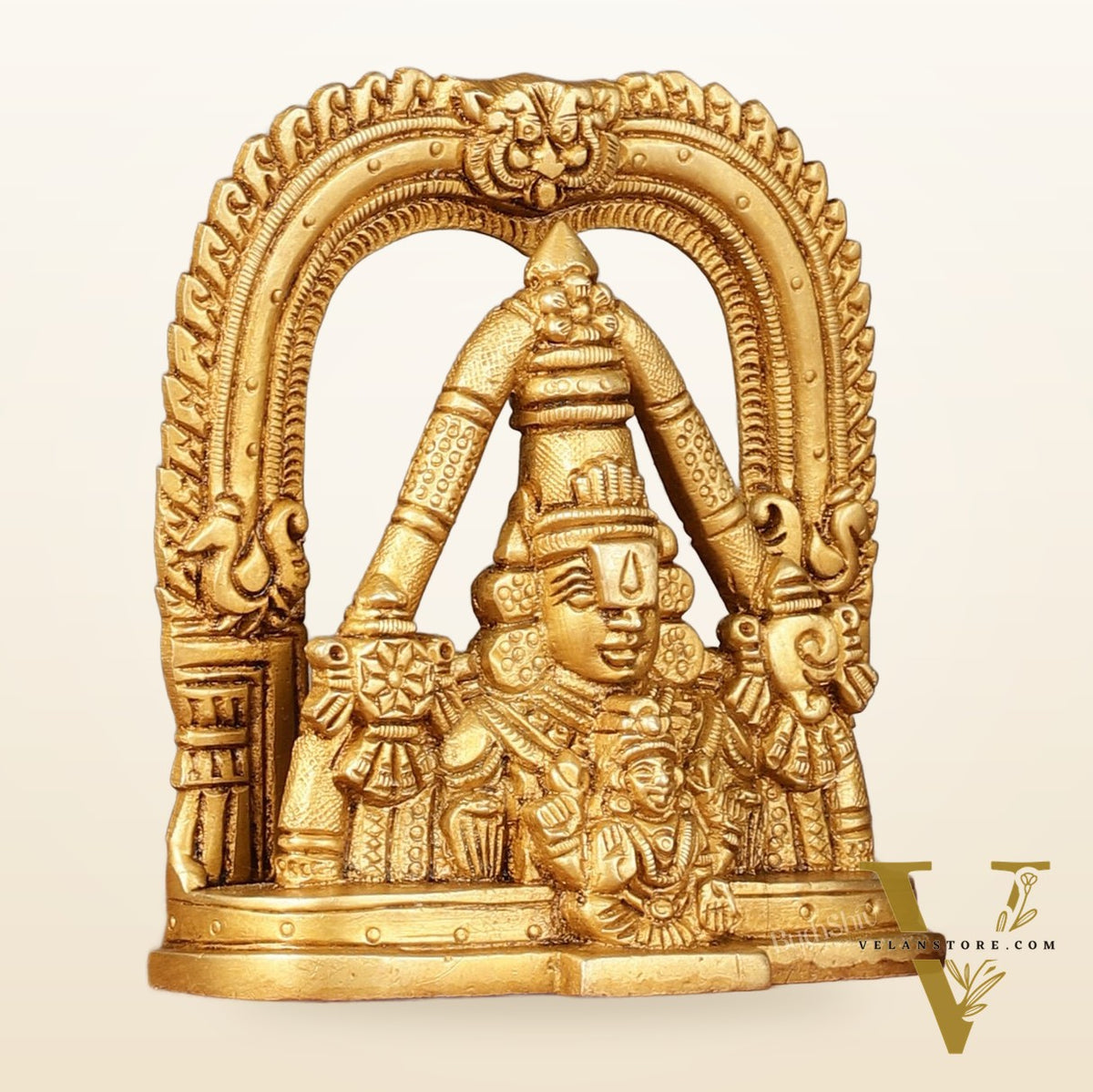 Brass Tirupati Balaji Face with Lakshmi Bust Table Accent - 4.25-inch