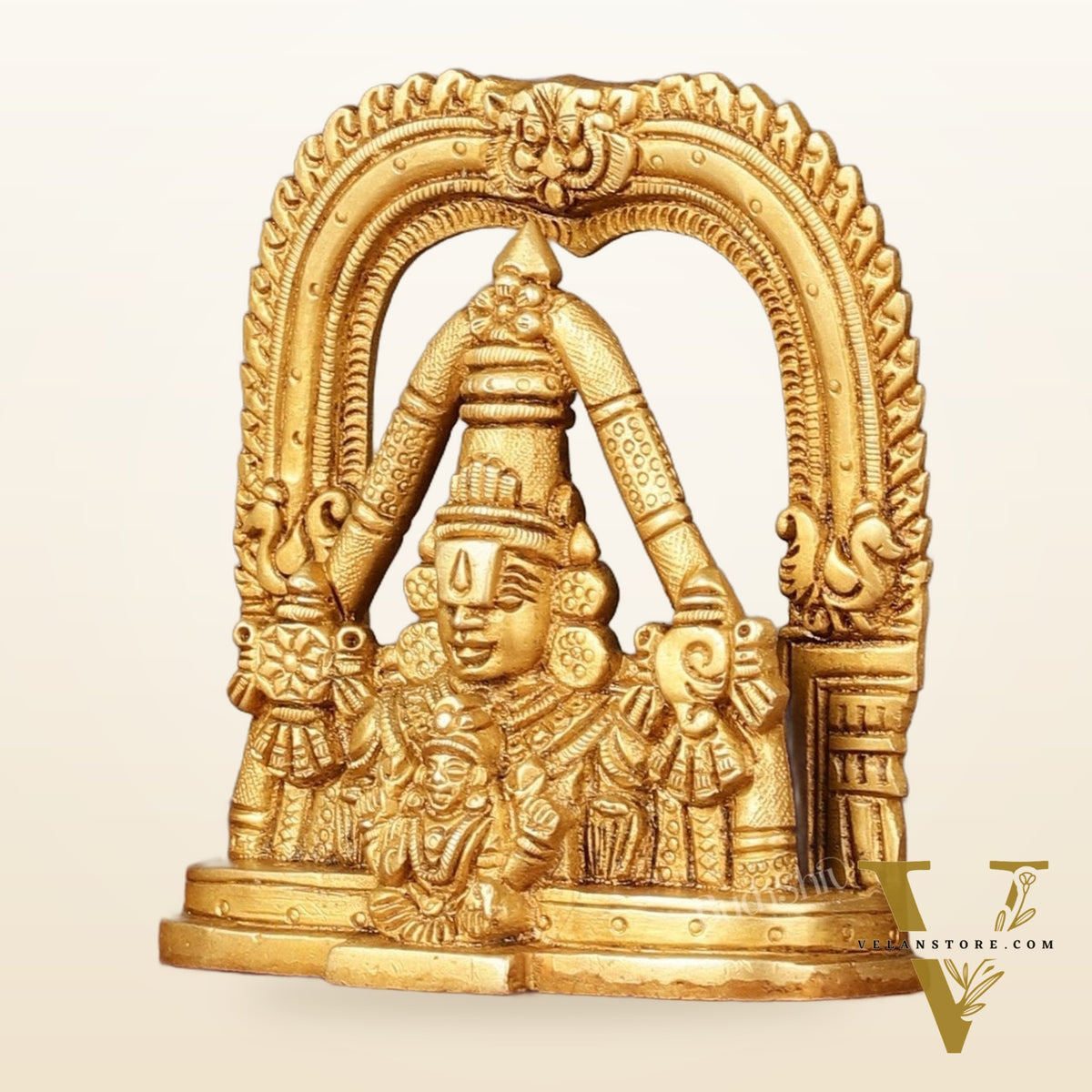 Brass Tirupati Balaji Face with Lakshmi Bust Table Accent - 4.25-inch