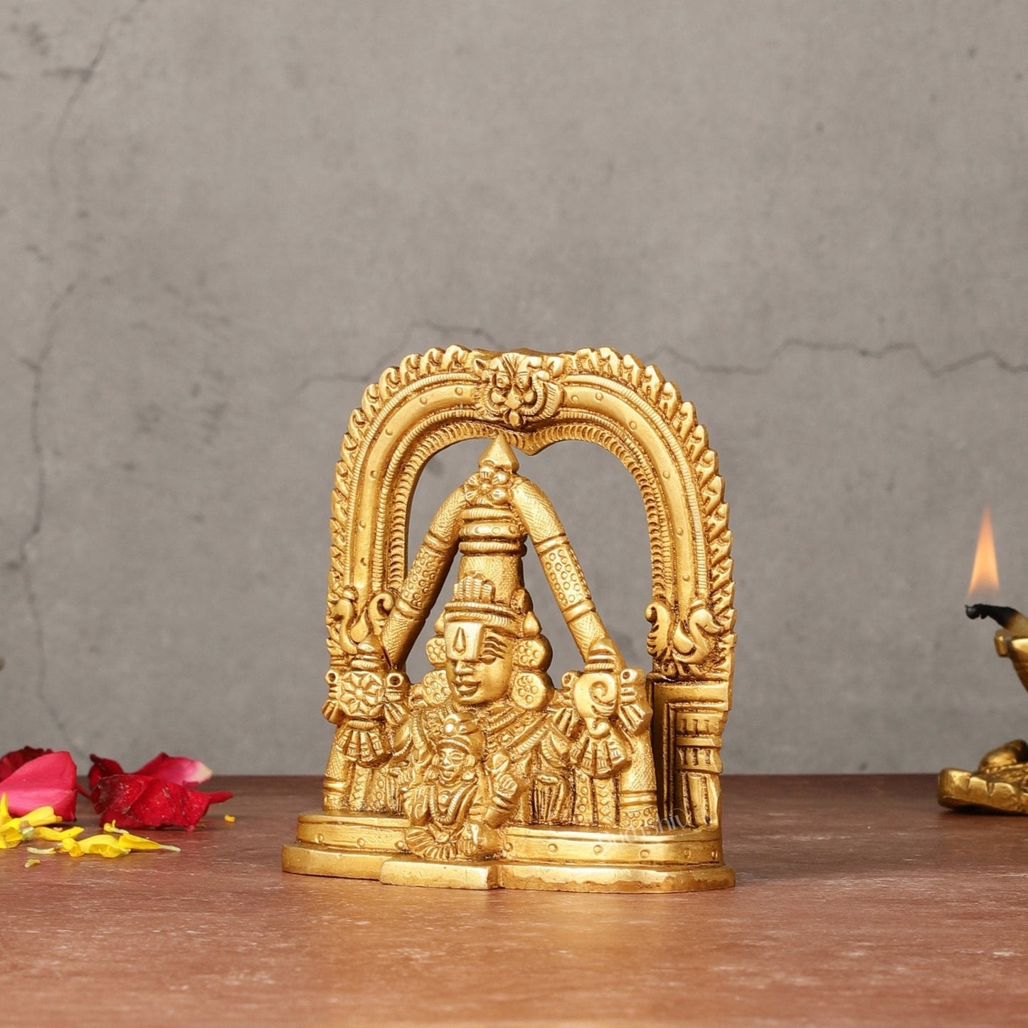 Brass Tirupati Balaji Face with Lakshmi Bust Table Accent - 4.25-inch
