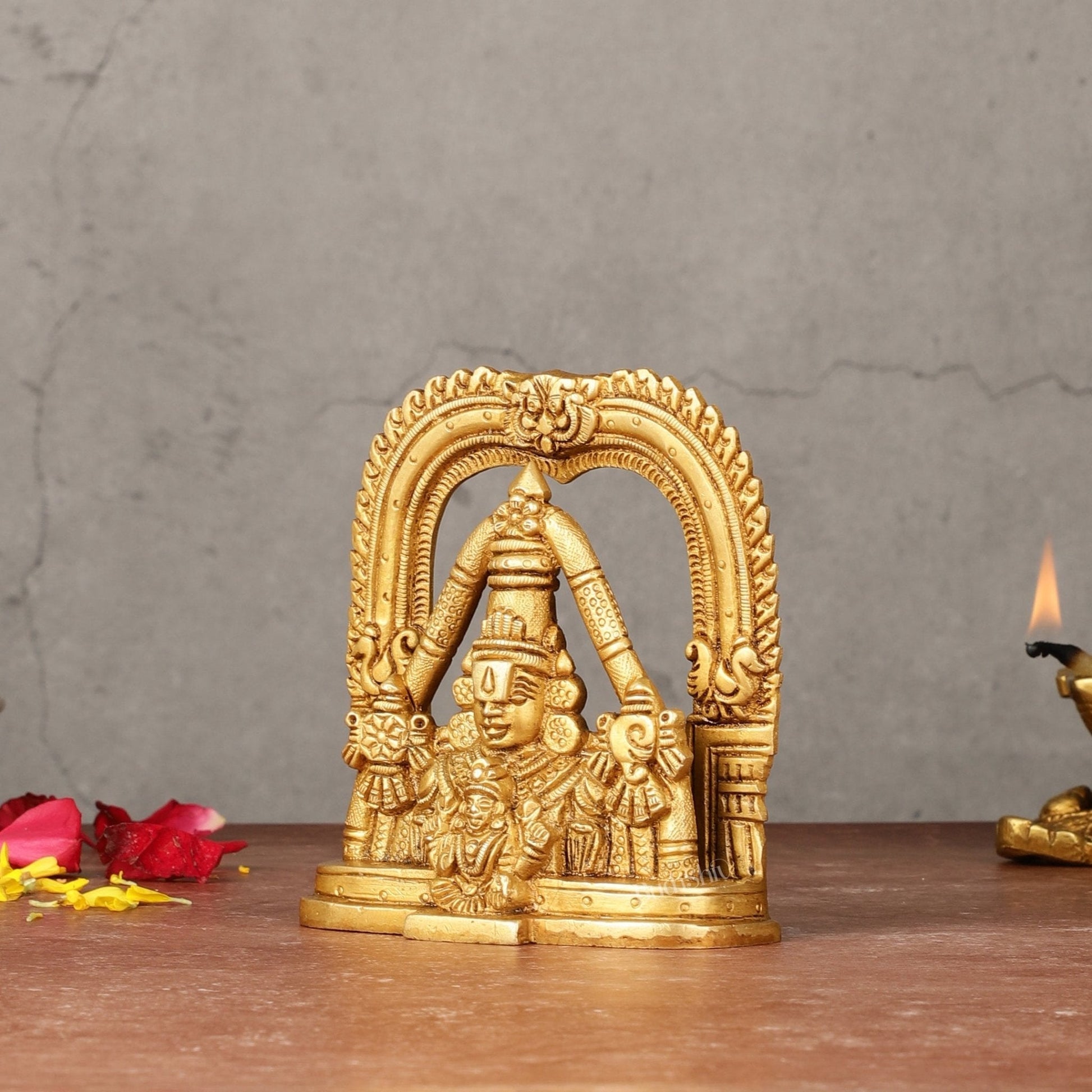 Brass Tirupati Balaji Face with Lakshmi Bust Table Accent - 4.25-inch
