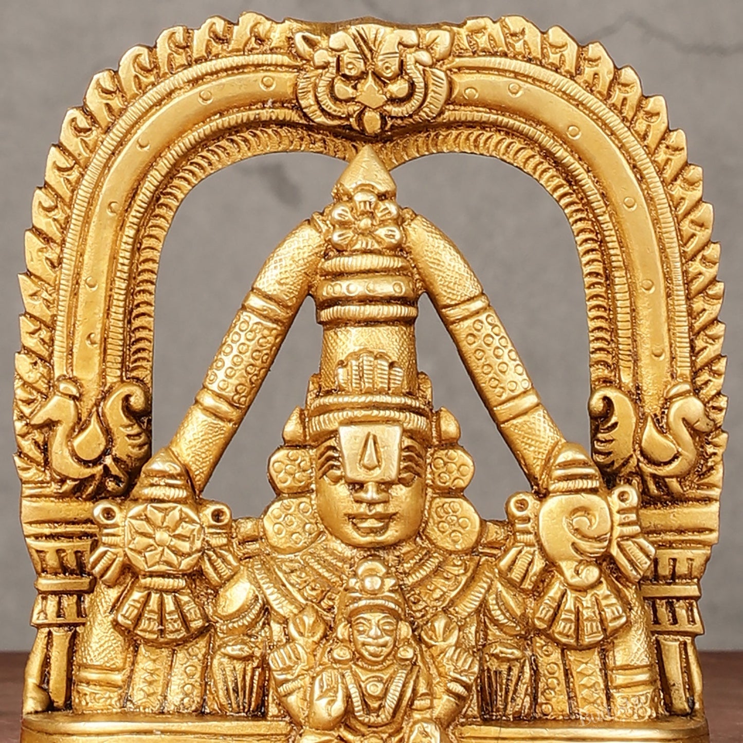 Brass Tirupati Balaji Face with Lakshmi Bust Table Accent - 4.25-inch