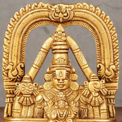Brass Tirupati Balaji Face with Lakshmi Bust Table Accent - 4.25-inch