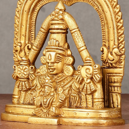 Brass Tirupati Balaji Face with Lakshmi Bust Table Accent - 4.25-inch