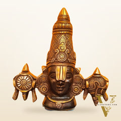 Brass Tirupati Balaji face with shankh and chakra wall hanging 7 "