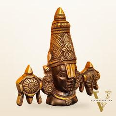 Brass Tirupati Balaji face with shankh and chakra wall hanging 7 "