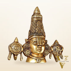 Brass Tirupati Balaji face with shankh and chakra wall hanging 7 "