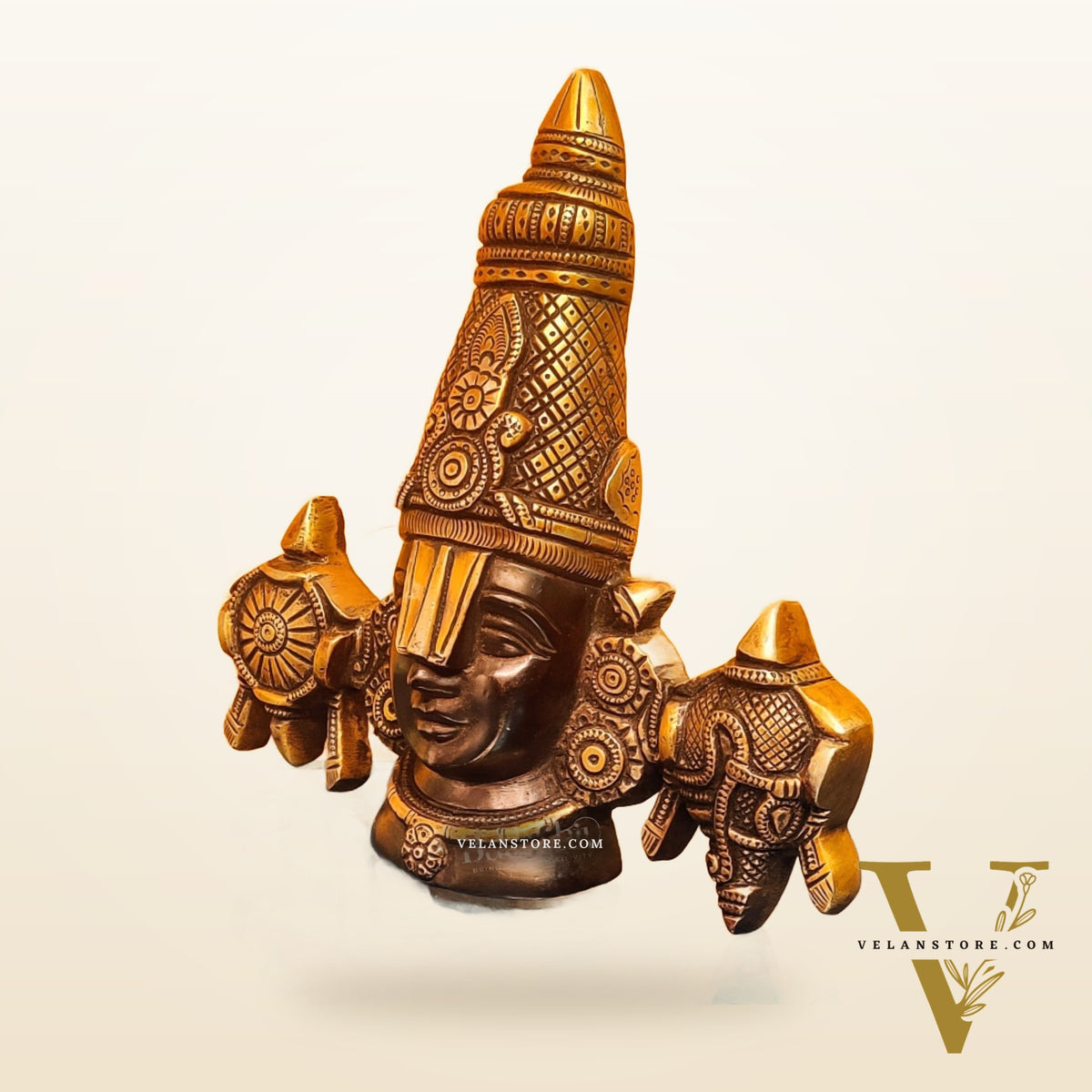 Brass Tirupati Balaji face with shankh and chakra wall hanging 7 "