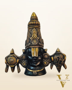 Brass Tirupati Balaji face with shankh and chakra wall hanging 7 "