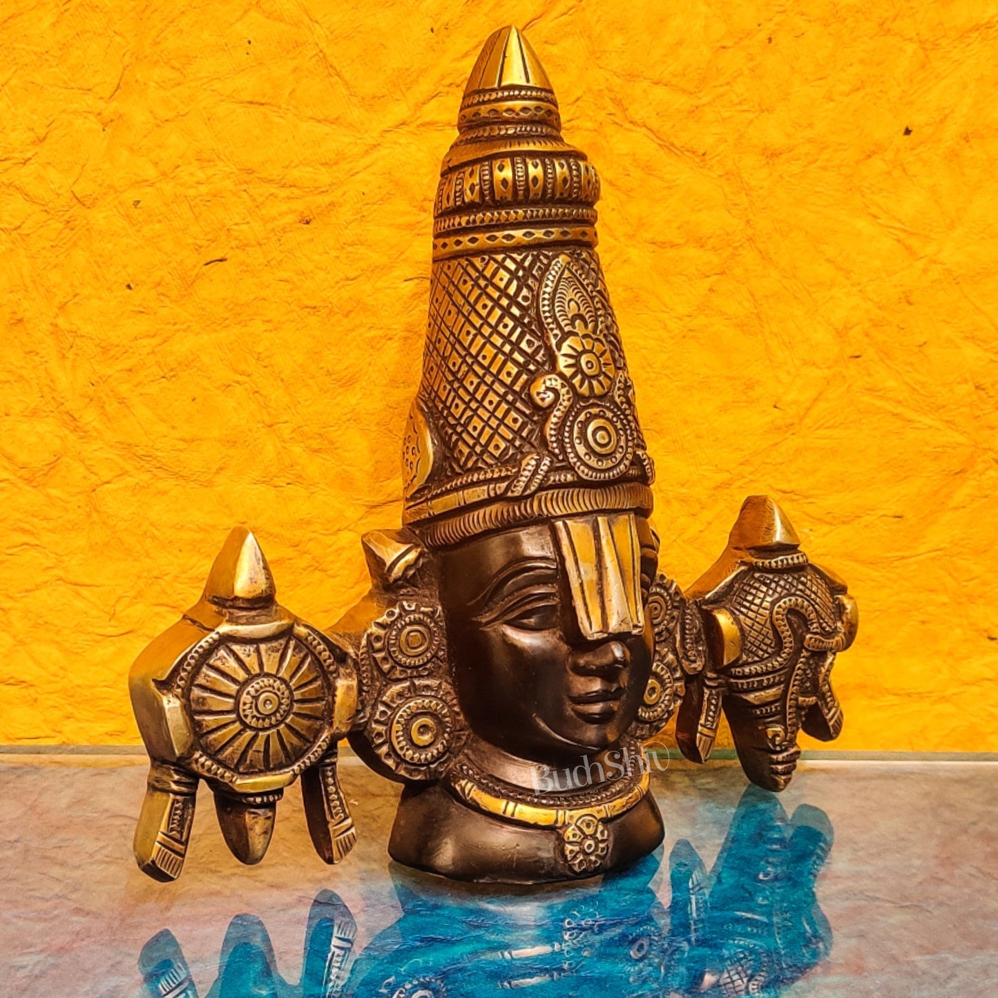 Brass Tirupati Balaji face with shankh and chakra wall hanging 7 "