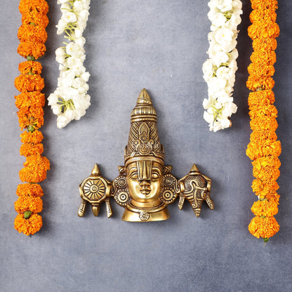 Brass Tirupati Balaji face with shankh and chakra wall hanging 7 "