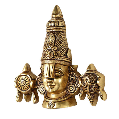 Brass Tirupati Balaji face with shankh and chakra wall hanging 7 "