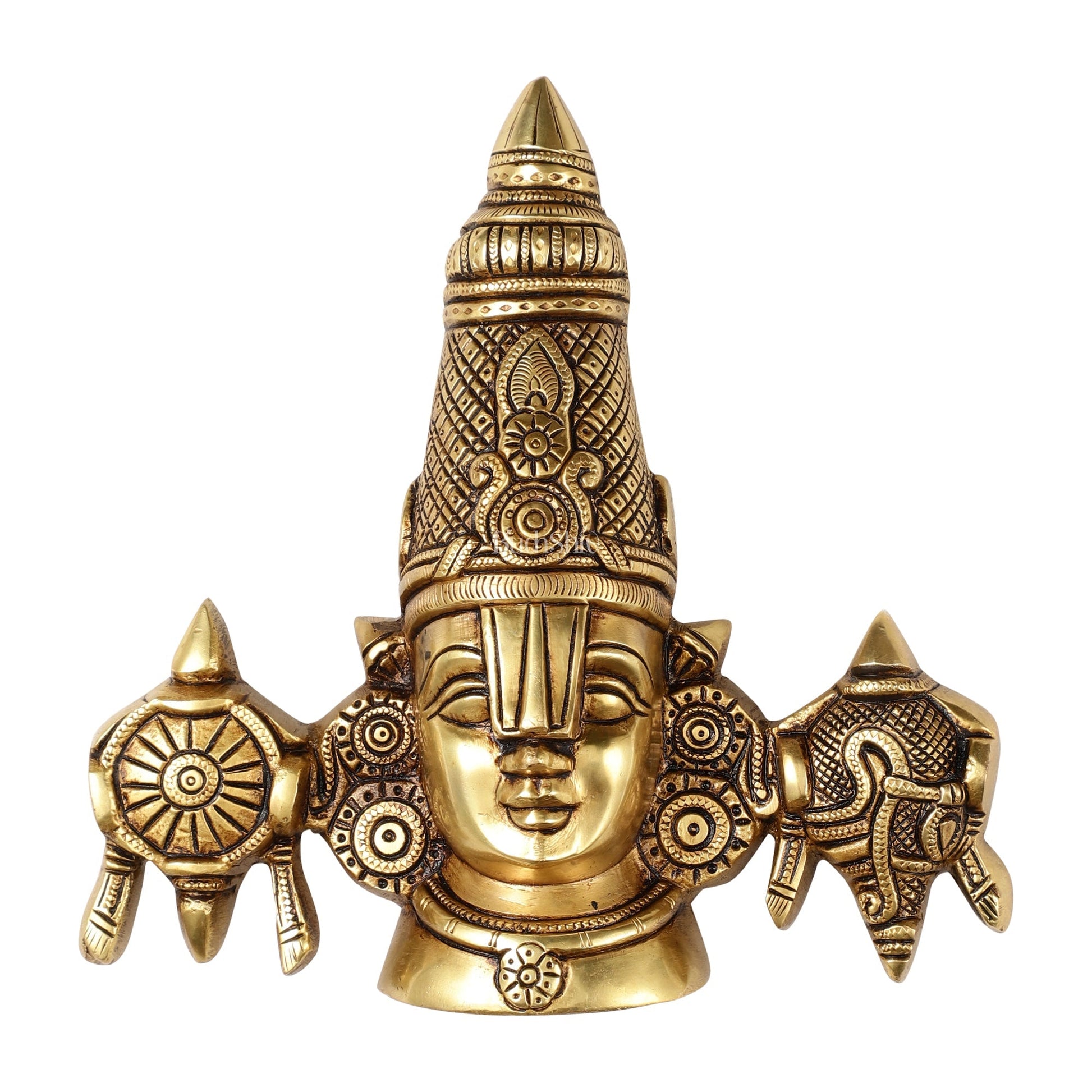 Brass Tirupati Balaji face with shankh and chakra wall hanging 7 "
