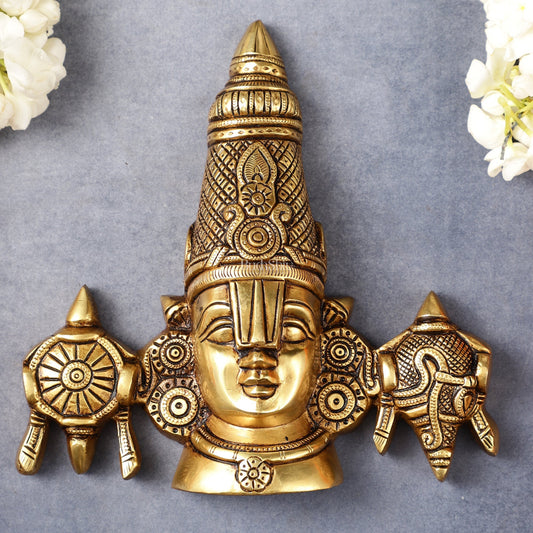 Brass Tirupati Balaji face with shankh and chakra wall hanging 7 "