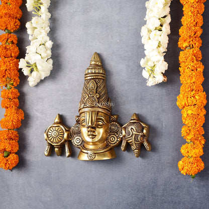 Brass Tirupati Balaji face with shankh and chakra wall hanging 7 "