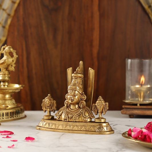 Brass Tirupati Balaji Head with Shankh Chakra Namah | 5.5" Height