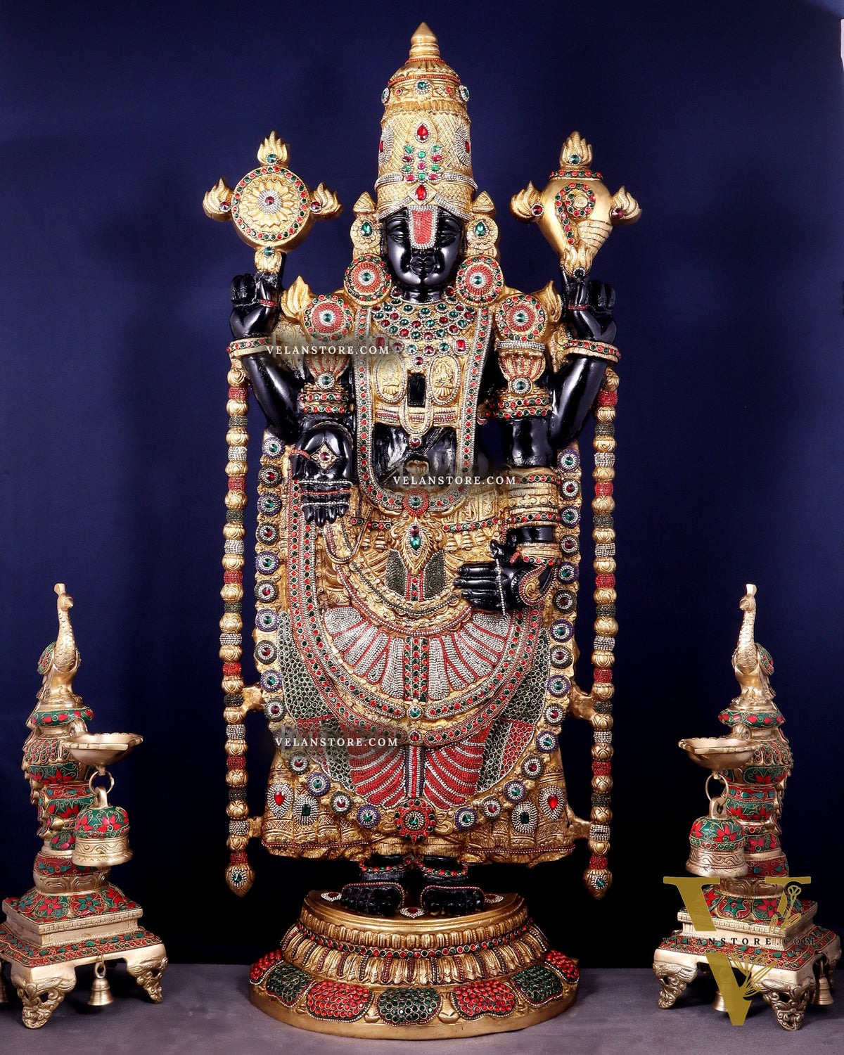 Brass Tirupati Balaji Idol 48 inch with jewellers meenakari Stonework