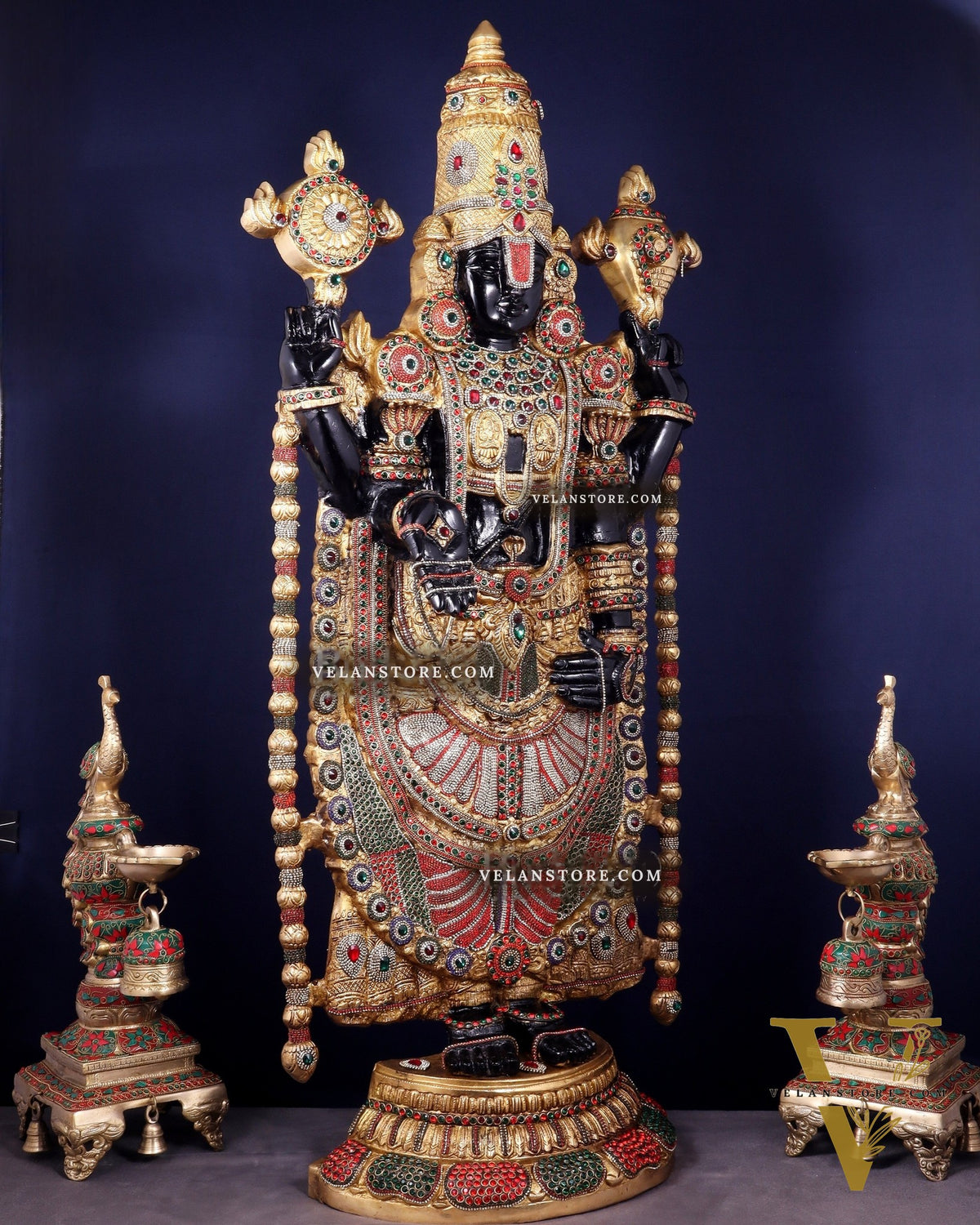 Brass Tirupati Balaji Idol 48 inch with jewellers meenakari Stonework