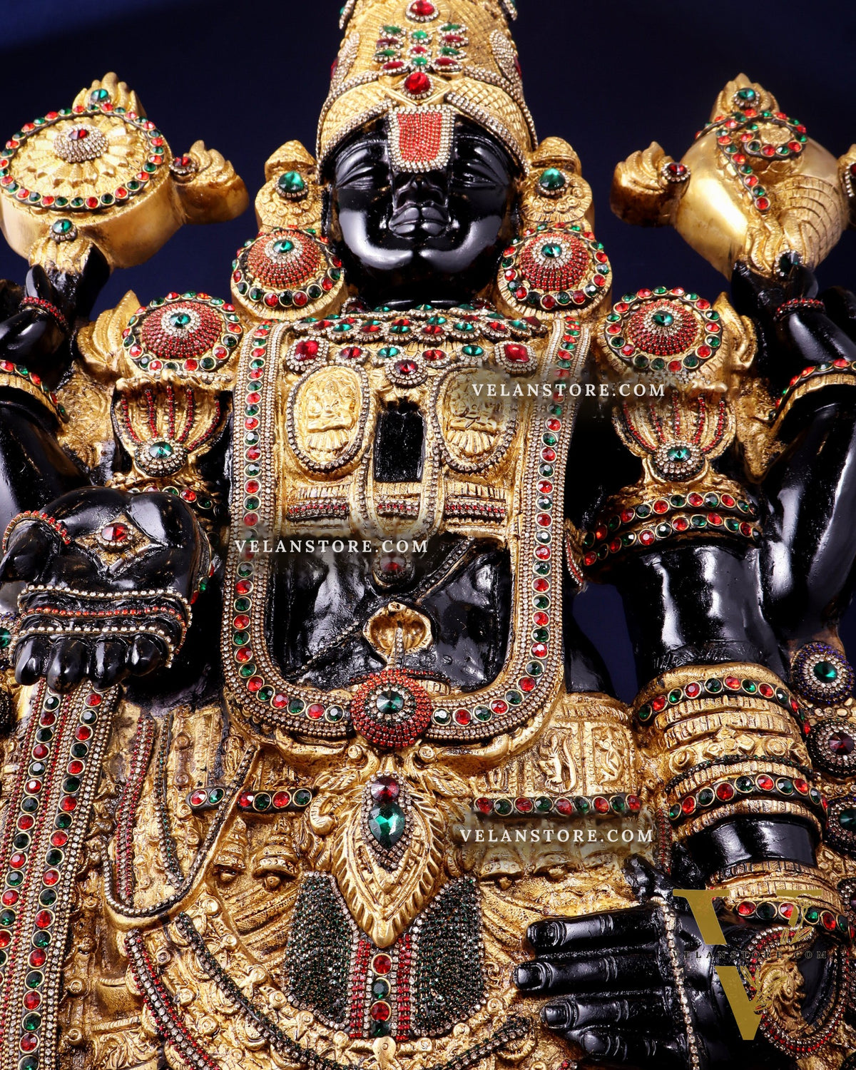 Brass Tirupati Balaji Idol 48 inch with jewellers meenakari Stonework
