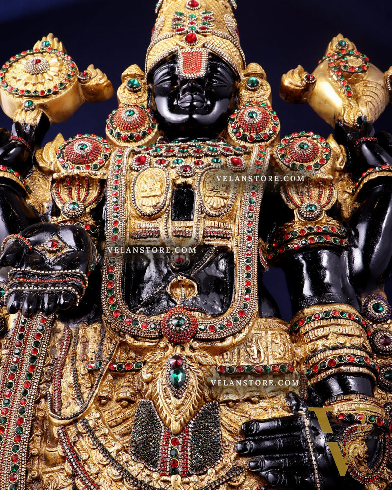 Brass Tirupati Balaji Idol 48 inch with jewellers meenakari Stonework
