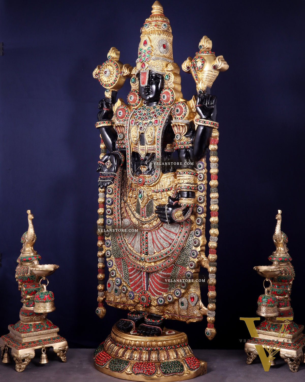 Brass Tirupati Balaji Idol 48 inch with jewellers meenakari Stonework