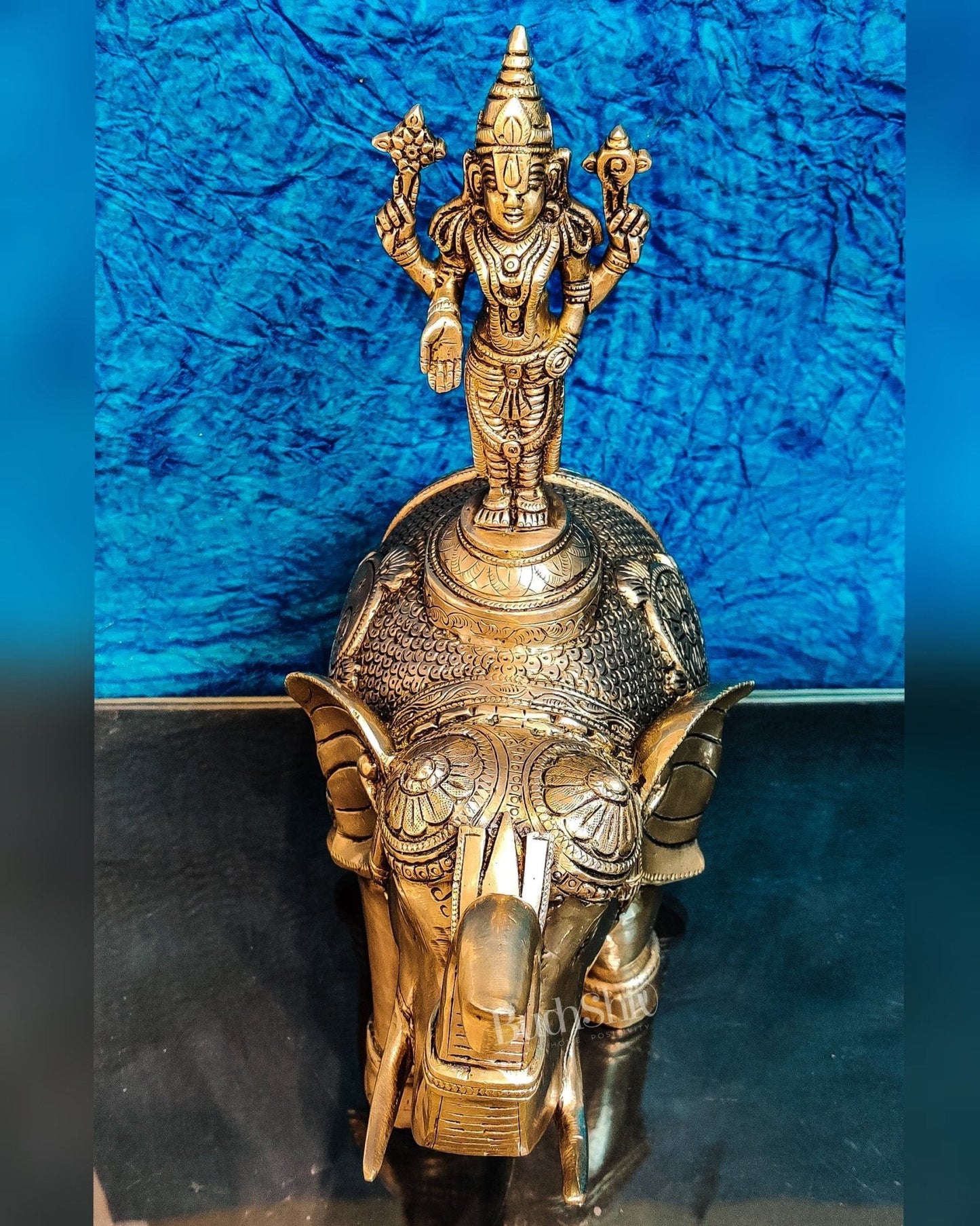 Pure Brass Lord Venkateshwara Swamy on Elephant with Fine Engravings  – 16.5 Inch