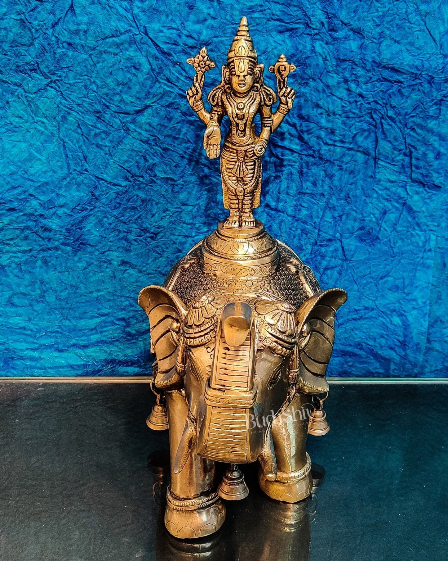 Pure Brass Lord Venkateshwara Swamy on Elephant with Fine Engravings  – 16.5 Inch