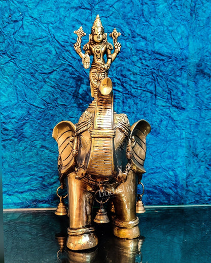 Pure Brass Lord Venkateshwara Swamy on Elephant with Fine Engravings  – 16.5 Inch