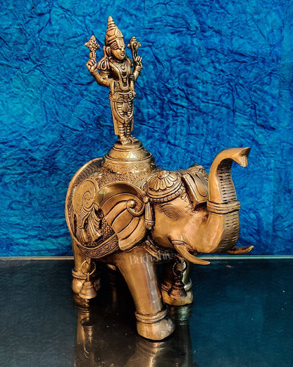 Pure Brass Lord Venkateshwara Swamy on Elephant with Fine Engravings  – 16.5 Inch