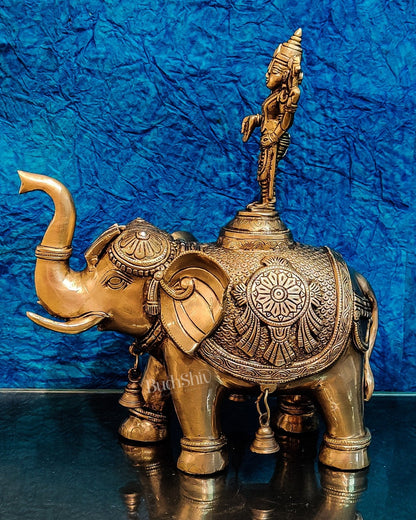Pure Brass Lord Venkateshwara Swamy on Elephant with Fine Engravings  – 16.5 Inch